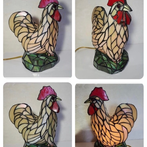 VTG 14" Tiffany Style Stained Glass Rooster Chicken Table Lamp Light Country - Picture 6 of 7